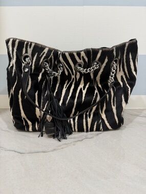 Vintage Y2K Roberta Gandolfi Black/White Zebra Women’s Tote Silver Made in Italy